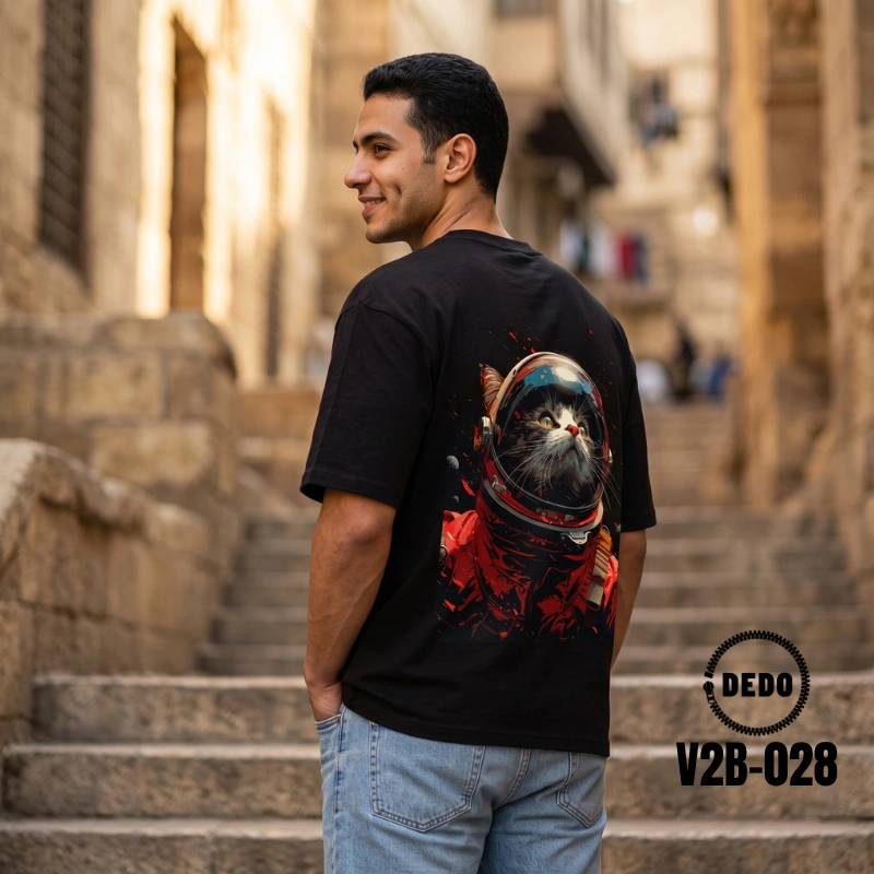 AstroCat Space Explorer Graphic 100% Cotton Oversized T-Shirt by DEDO