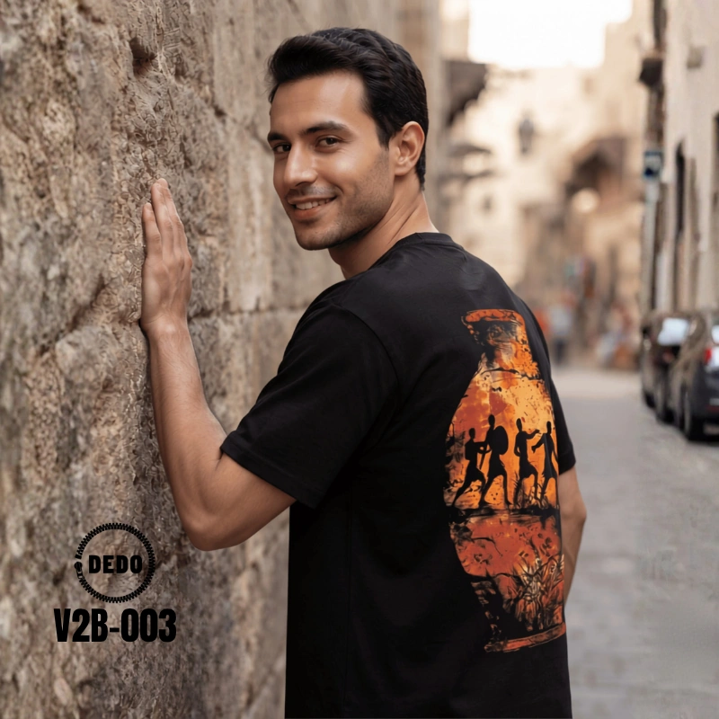 Ancient Warriors Vase Graphic 100% Cotton Oversized T-Shirt by DEDO
